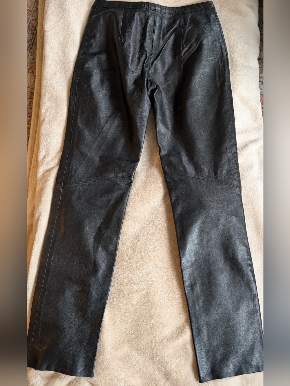 Black Leather Straight-Leg Pants